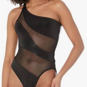 Norma Kamali Snake Mesh Mioshoulder Swimsuit - Black NWT